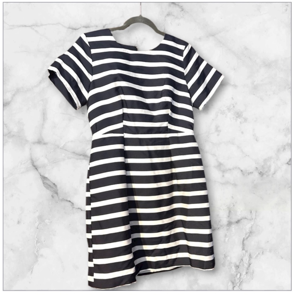 H&M Navy & White Striped Dress Gold Zipper Size 10 NWT